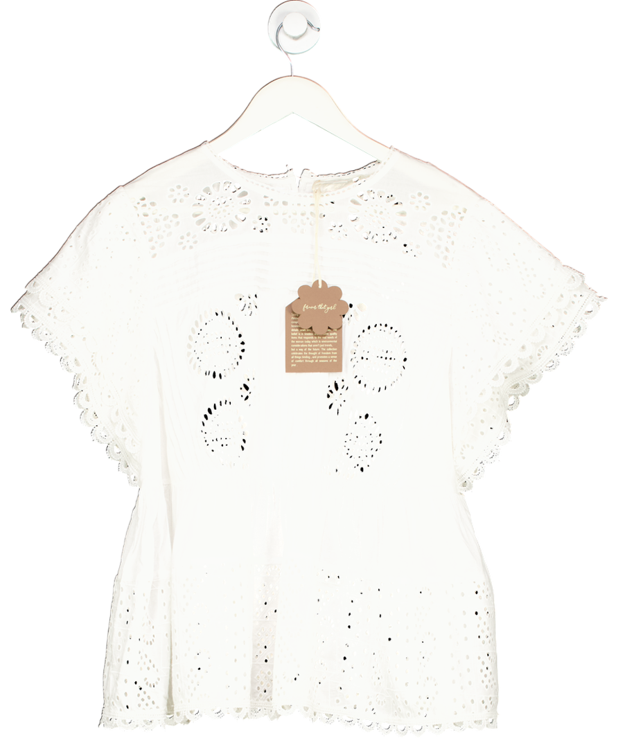 Forever That Girl White Cotton Broderie Flutter Sleeve Top UK L