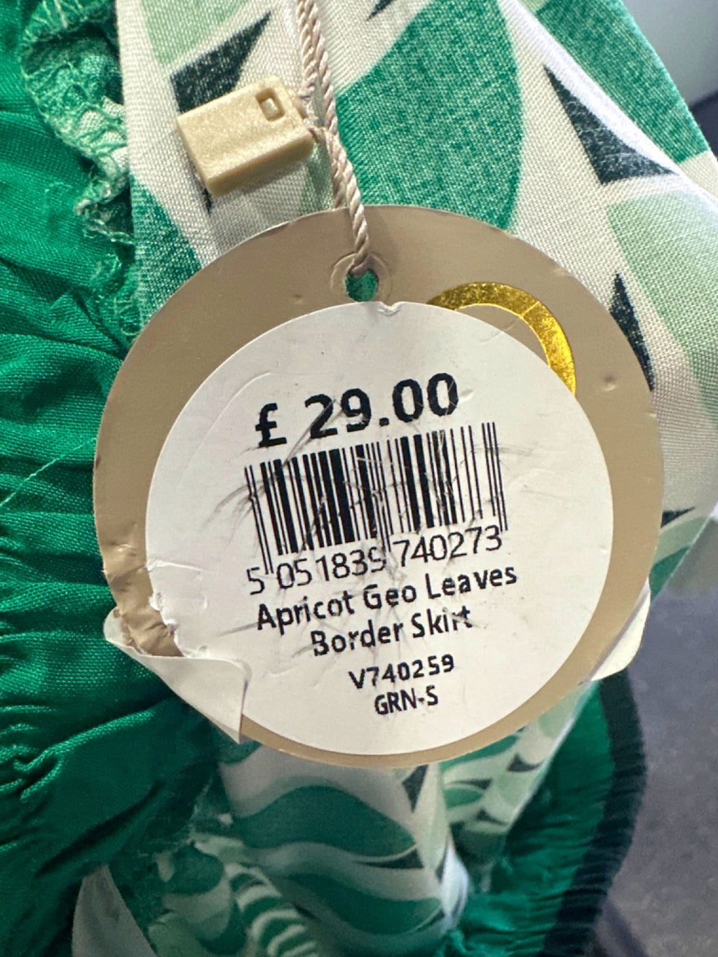 Aprico Green Geo Leaves Border Skirt UK S