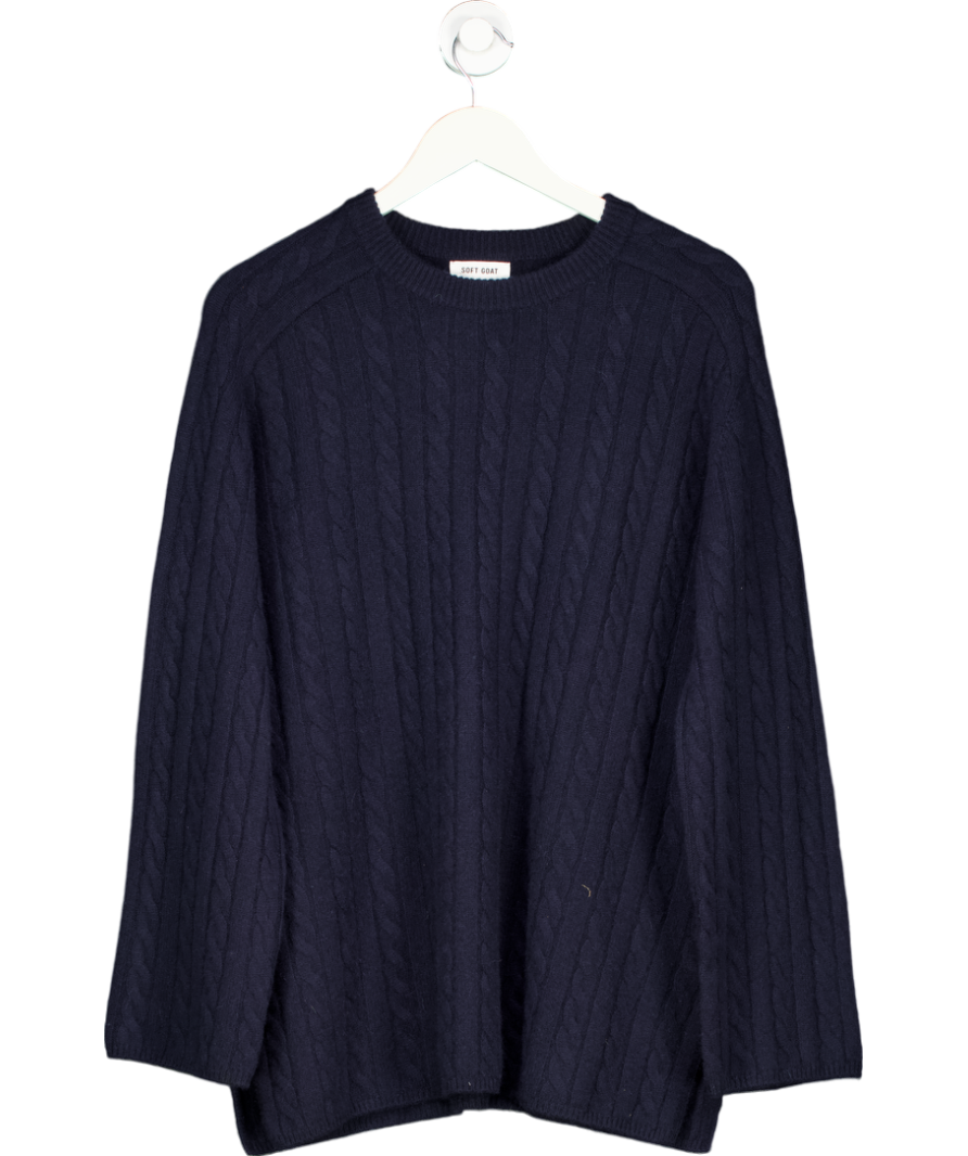 Soft Goat Blue 100% Cashmere Crew Neck Cable Knit Jumper UK S