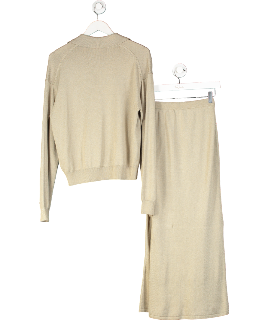 Arket Beige Wool Polo Jumper And Midi Skirt UK M