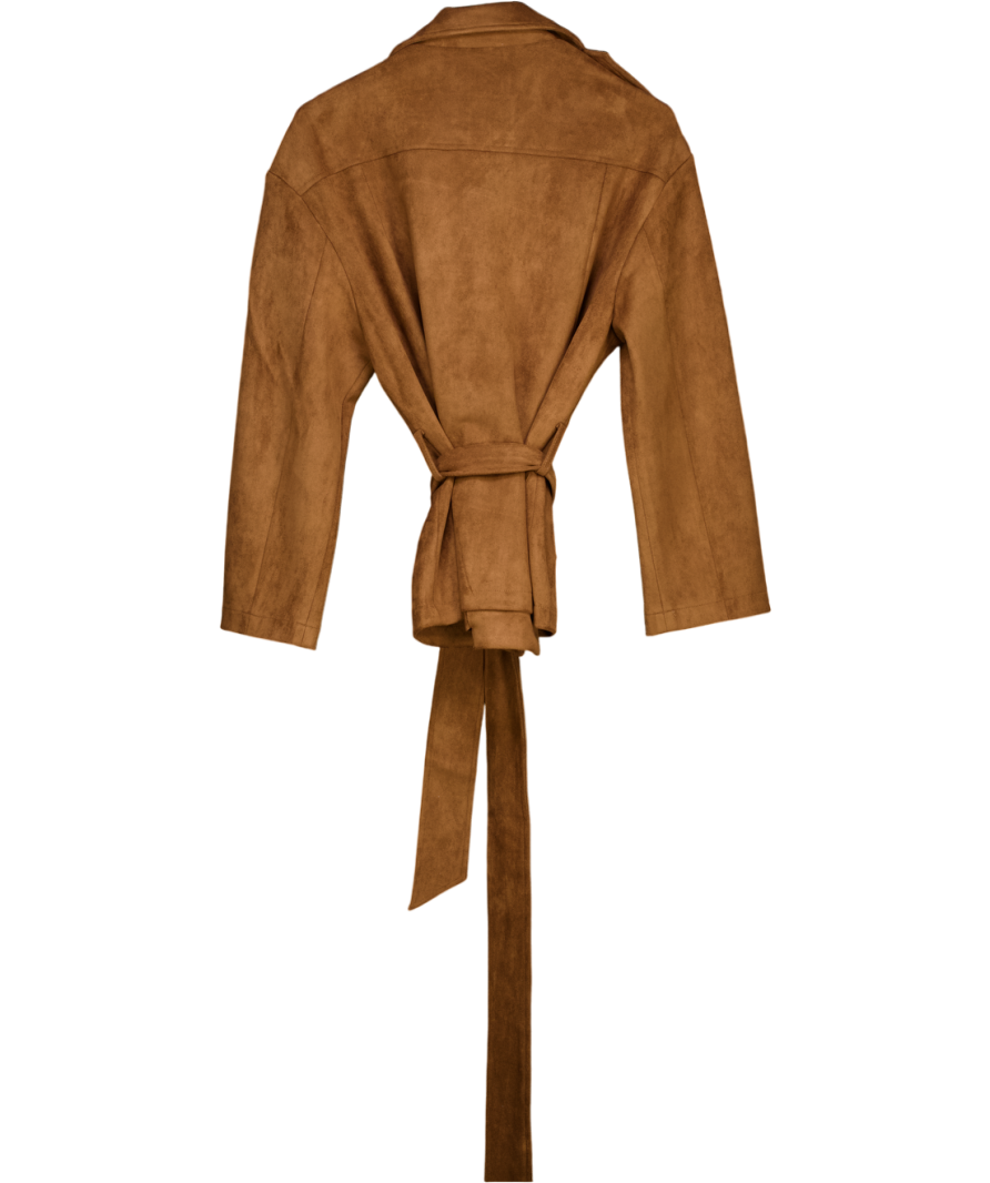 PRETTY LAVISH Lennon Cropped Faux Suede Tie Waist Jacket - Brown UK M