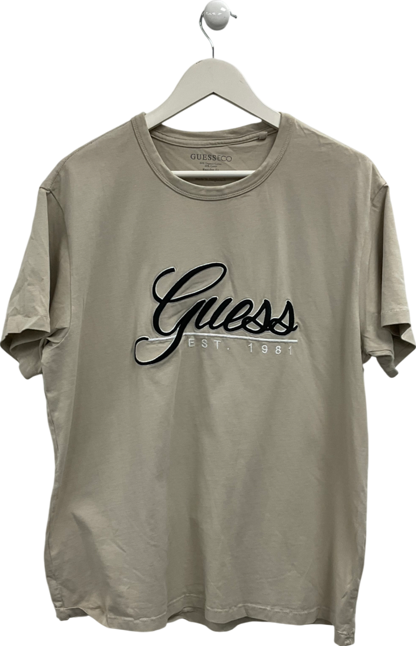 Guess Beige Logo Script T-shirt UK XL