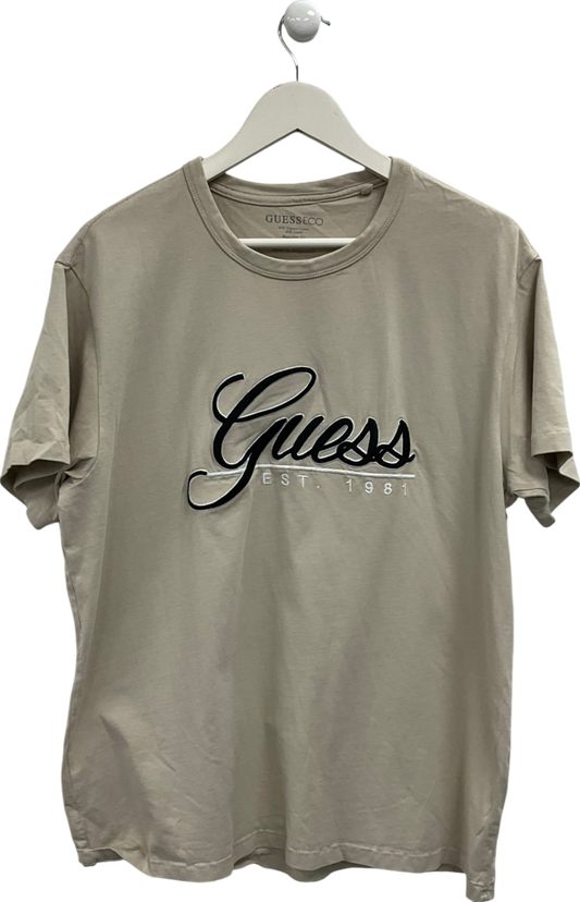 Guess Beige Logo Script T-shirt UK XL