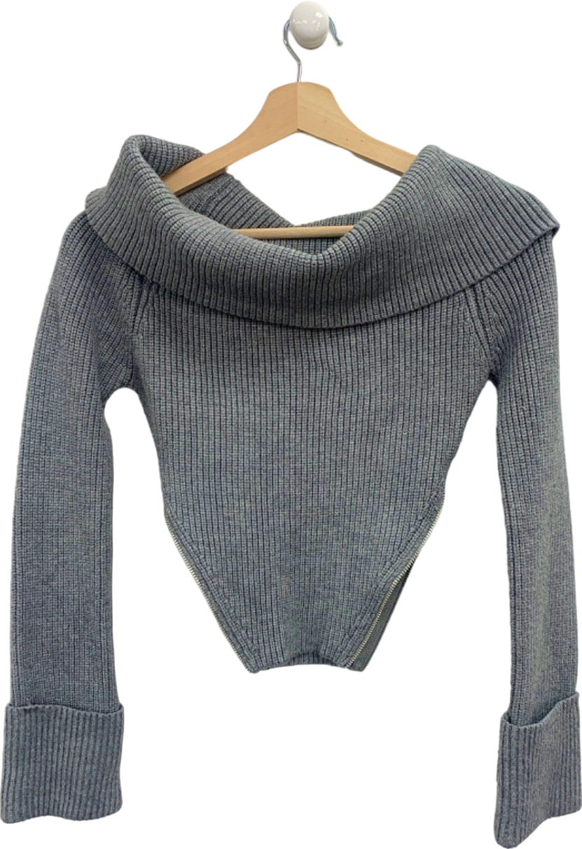 Manière de Voir Grey Ribbed Off-Shoulder Jumper UK 10