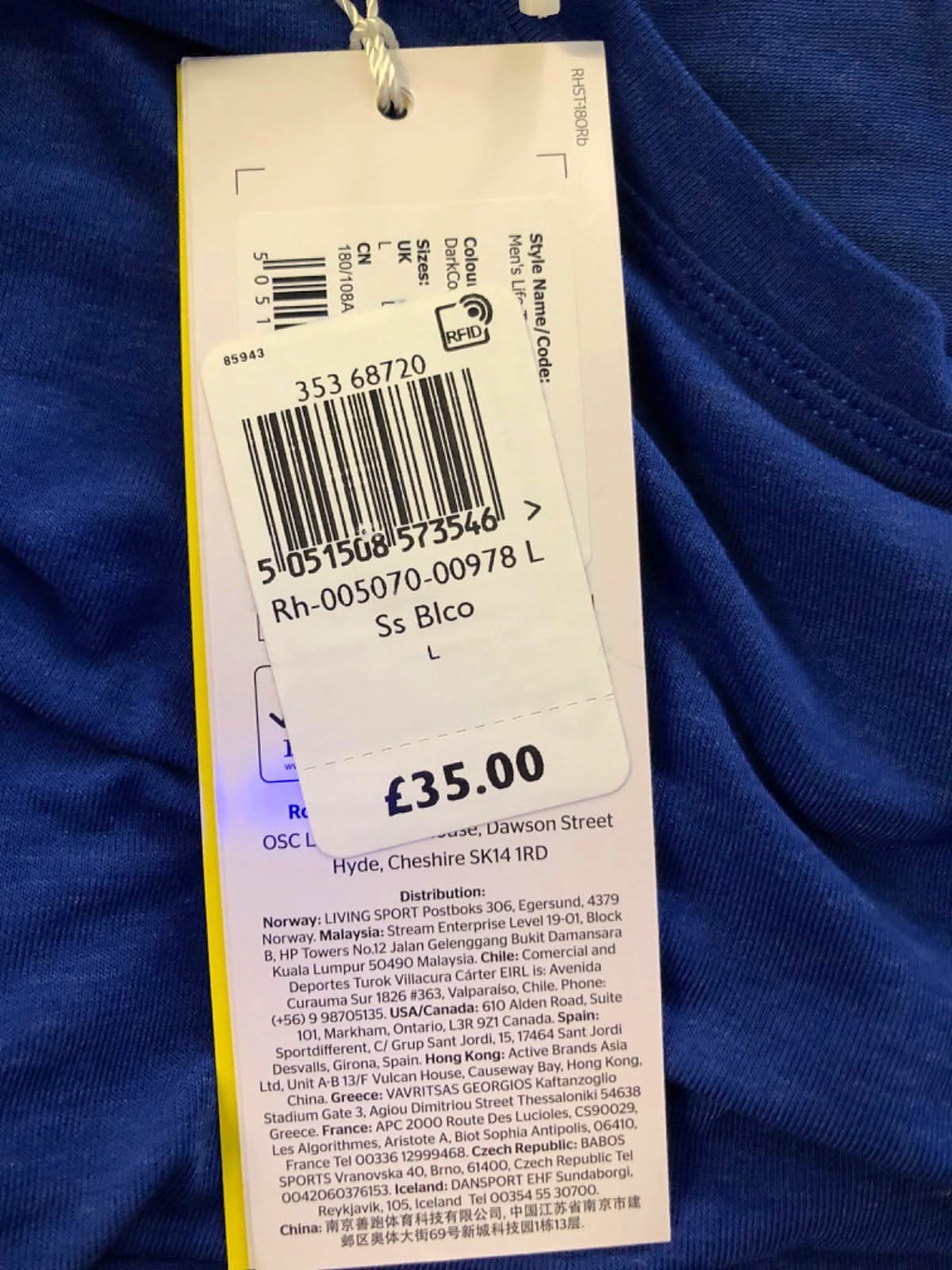 Ronhill Blue Running T-Shirt UK L