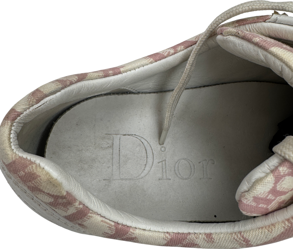 Dior Vintage White Leather / Pink Diorissimo Pattern Trainers UK 7 EU 40 👠