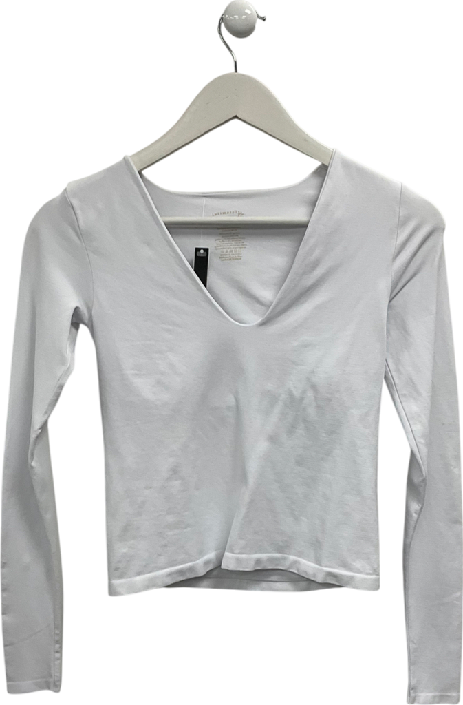 Free People White Clean Lines V Neck Long Sleeve Top UK L