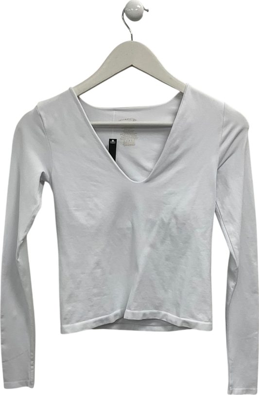 Free People White Clean Lines V Neck Long Sleeve Top UK L