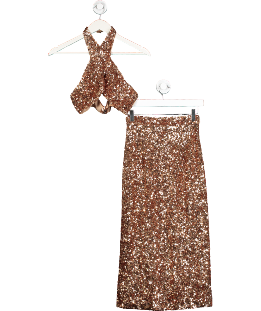 Ermanno Scervino Metallic Sequin Embellished Top And Midi Skirt Set UK 6