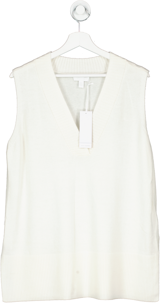 The White Company White V Neck Knitted Tank With Side Splits UK L