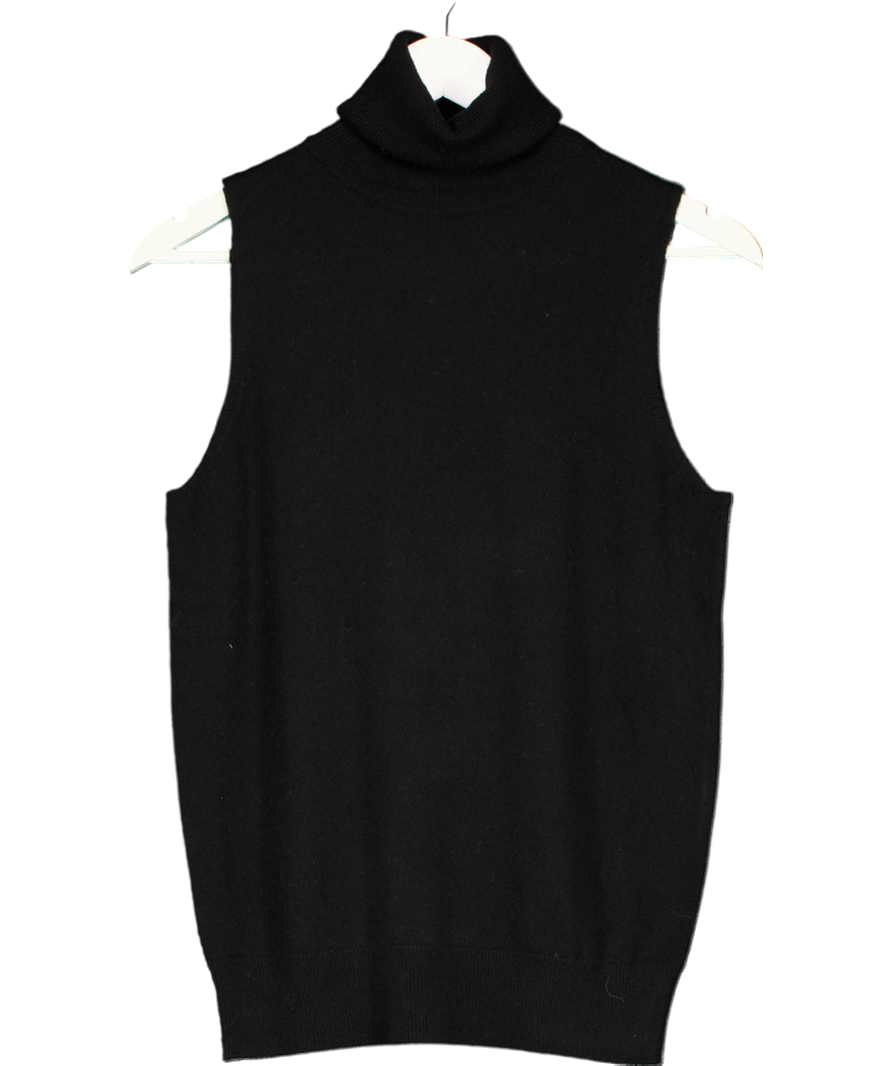 Karen Millen Black Cashmere Wool Blend Sleeveless Roll Neck Top UK S