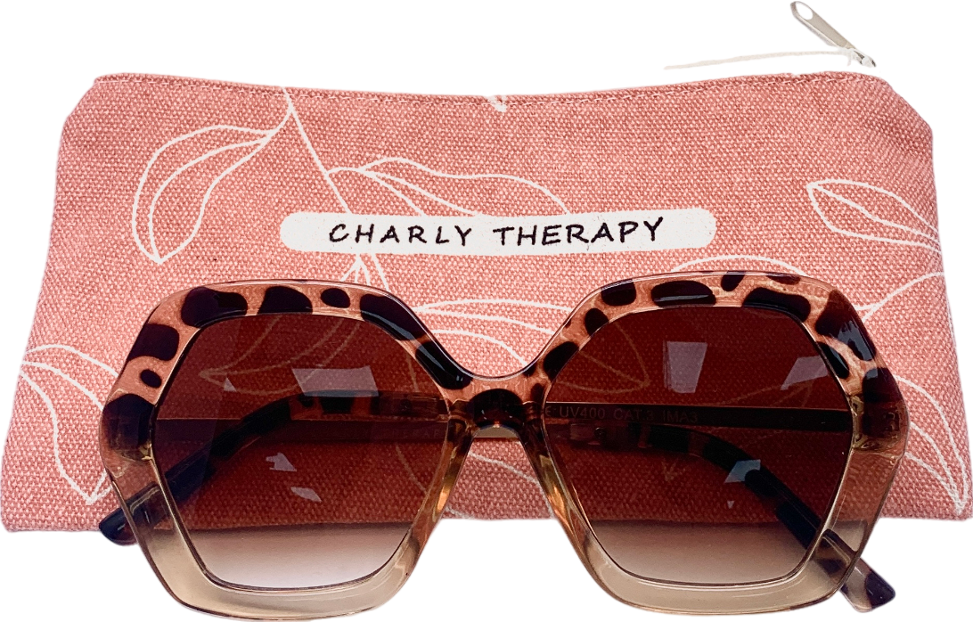 Charly Therapy Brown Big Hexagonal Sunglasses One Size
