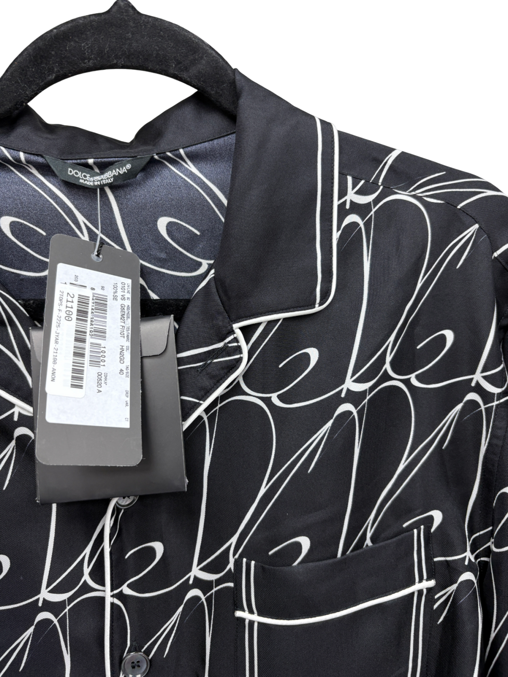 Dolce & Gabbana Black Silk Dg Print Pyjama Shirt UK M