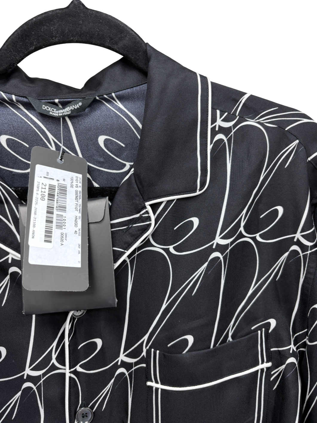 Dolce & Gabbana Black Silk Dg Print Pyjama Shirt UK M