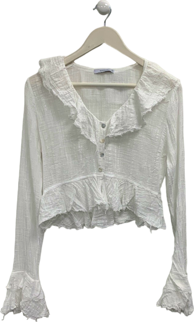 Reserved White Ruffled Blouse UK S