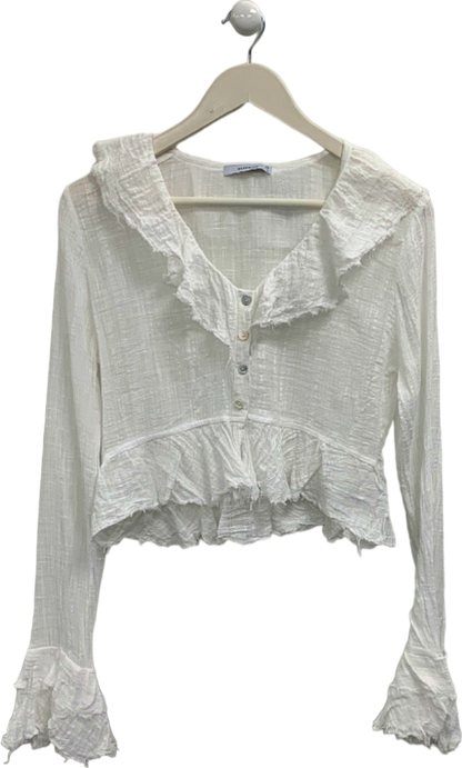 Reserved White Ruffled Blouse UK S