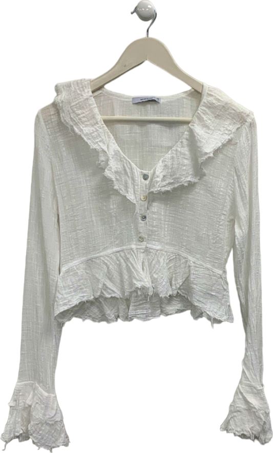 Reserved White Ruffled Blouse UK S