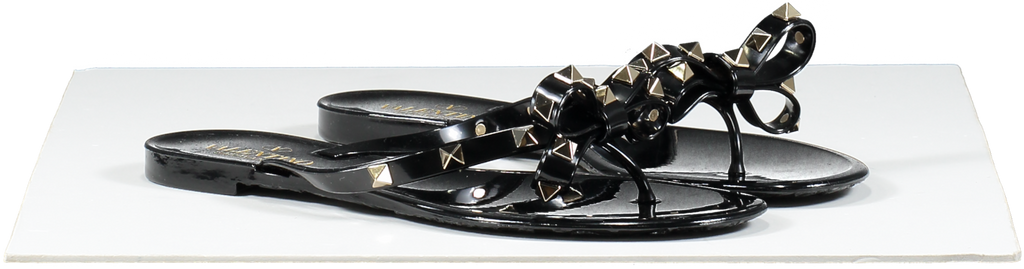 Valentino Garavani Black Rubber Rockstud Bow Thong Sandals UK 5 EU 38 👠
