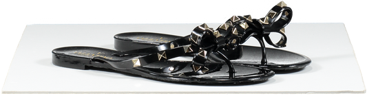 Valentino Garavani Black Rubber Rockstud Bow Thong Sandals UK 5 EU 38 👠