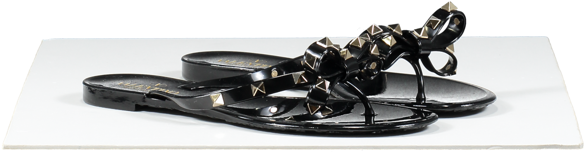 Valentino Garavani Black Rubber Rockstud Bow Thong Sandals UK 5 EU