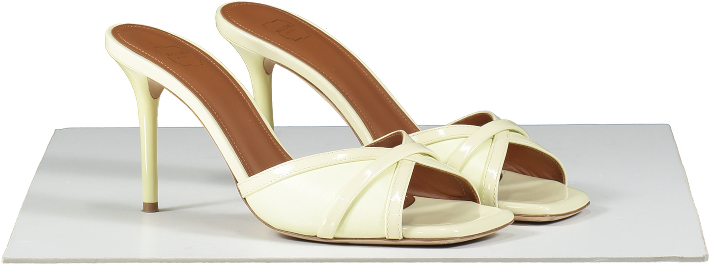 malone souliers Perla 85 Pale Yellow Leather Heeled Mules UK 5.5 EU 38.5 👠