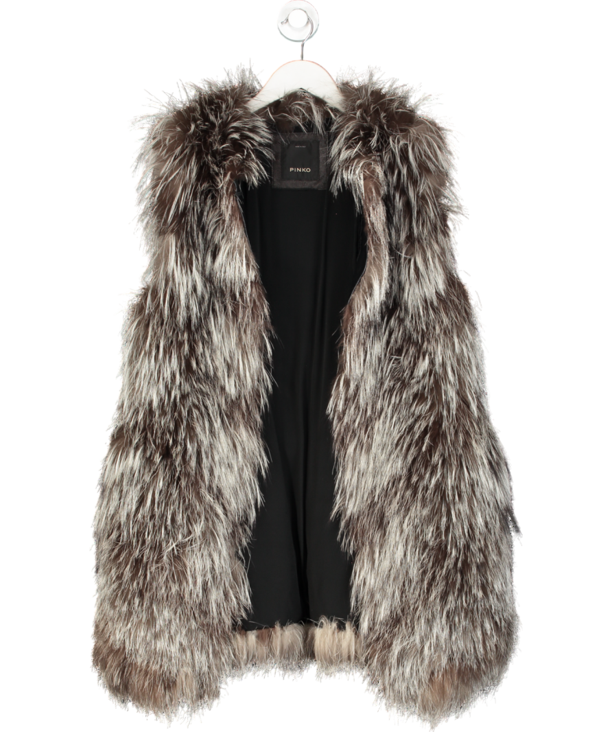 Pinko Brown Fox Fur Longline Gilet UK 8