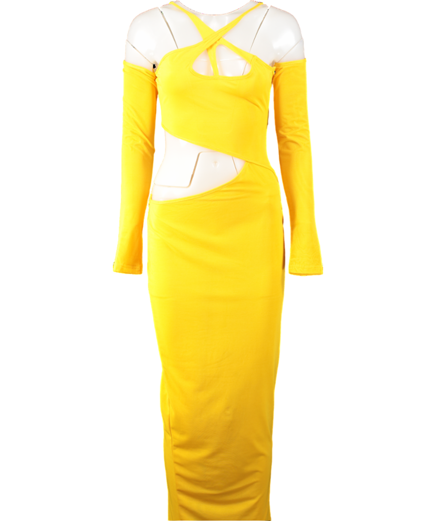 BBXBRAND Yellow Cut-out Mesh Maxi Dress UK XS