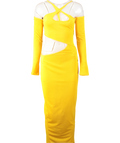 BBXBRAND Yellow Cut-out Mesh Maxi Dress UK XS