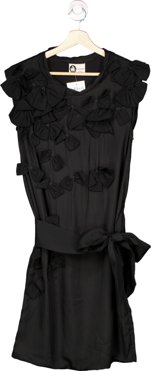 Lanvin Black Silk dress with 3d bow details UK S