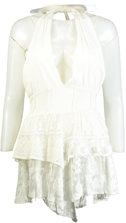 Nasty Gal White Lace Halterneck Dress UK 8