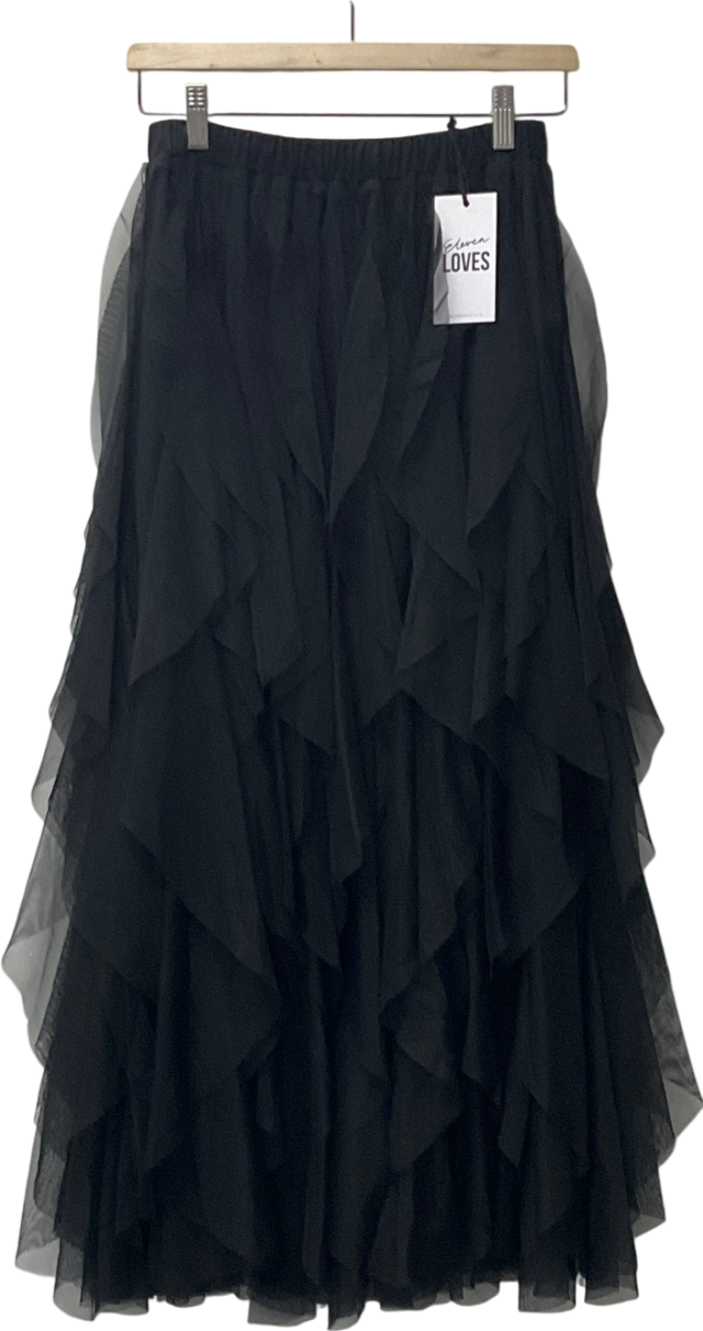 Eleven Loves Black Iris Multi-ribbon Tulle Maxi Skirt (black) UK S/M