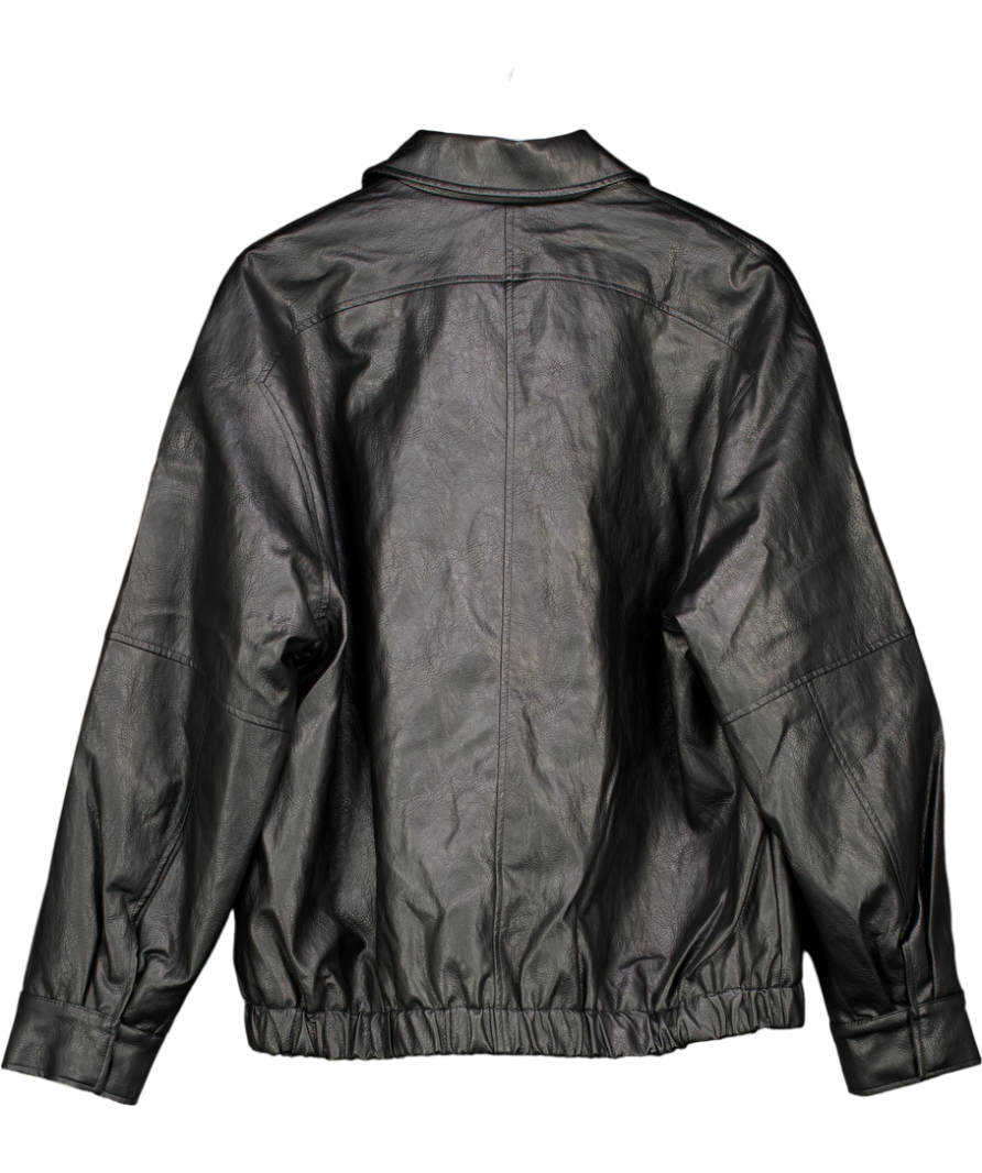 Oak + Fort Black Vegan Leather Bomber Jacket UK L