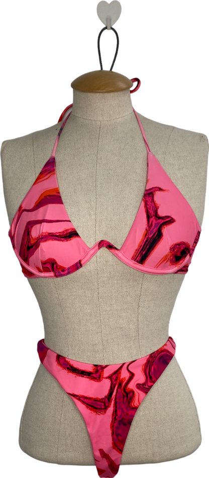 Mars the Label Pink Marble Print Bikini Set With Sleeves UK 8