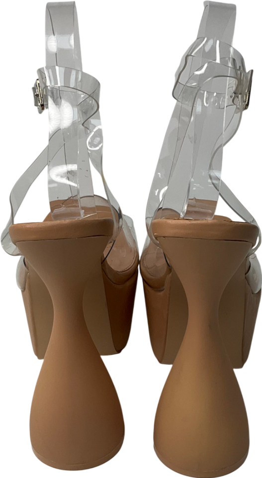Public Desire Nude Winner Perspex Strap Cylinder Platform Heels UK 8 EU 41 👠