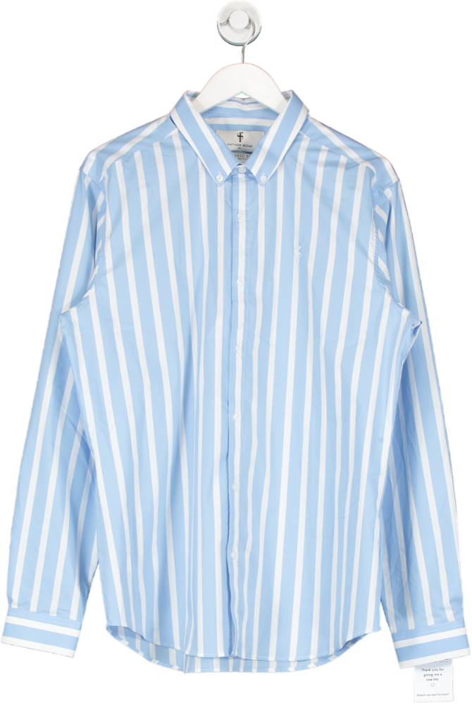 Father Sons Blue Classic Deckchair Woven Stripe Long Sleeve Shirt UK XL