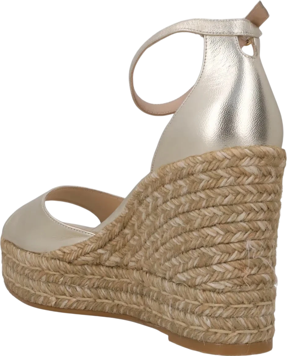 STUART WEITZMAN Metallic Gold Platform Wedge Espadrille Sandals UK 7.5 EU 40.5