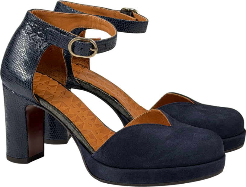 CHIE MIHARA Jo Maho Navy Blue Suded & Leather Block Heel Mary Jane Pumps UK 3 EU 36