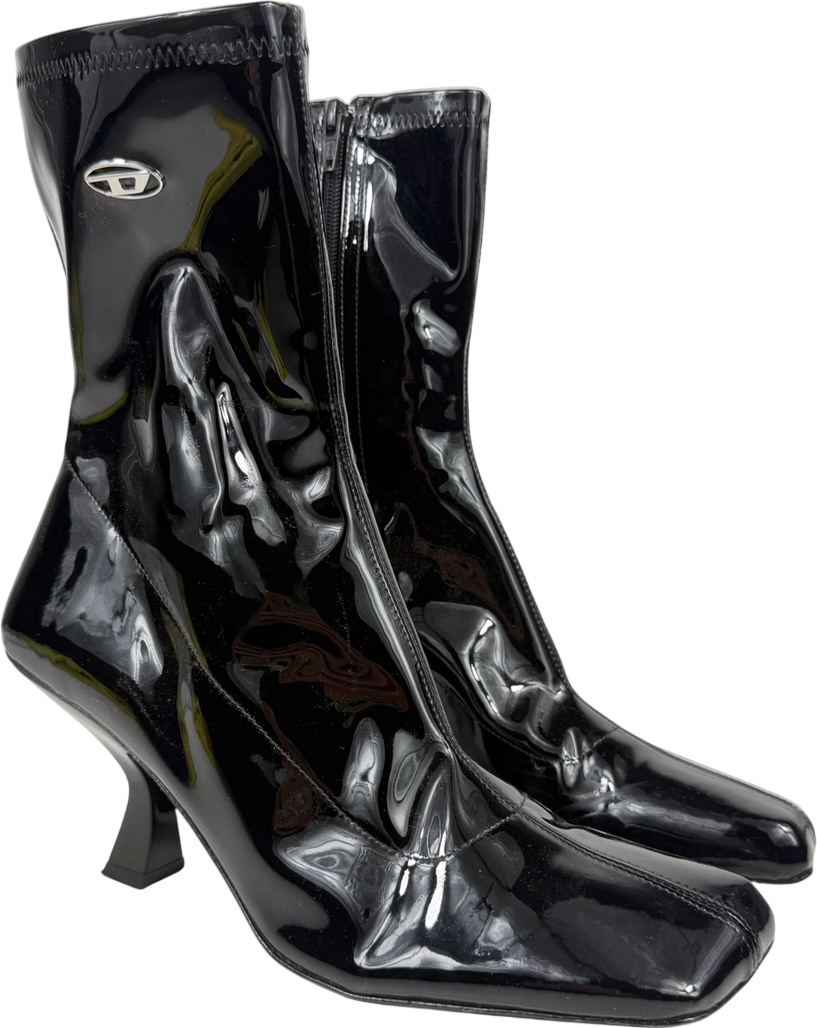 Diesel Black D-amber-ankle Boots In Patent Stretch Pu UK 7 EU 40 👠