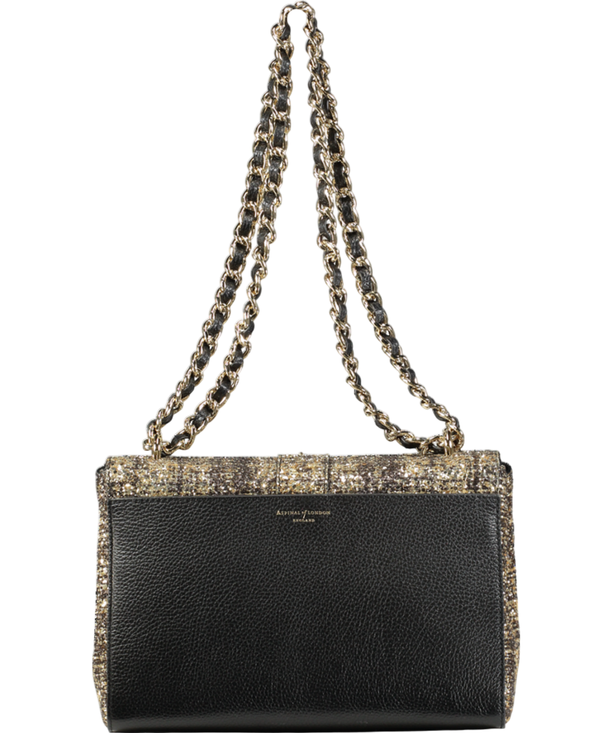 Aspinal Of London Black / Gold Glitter Tweed Large Lottie Bag