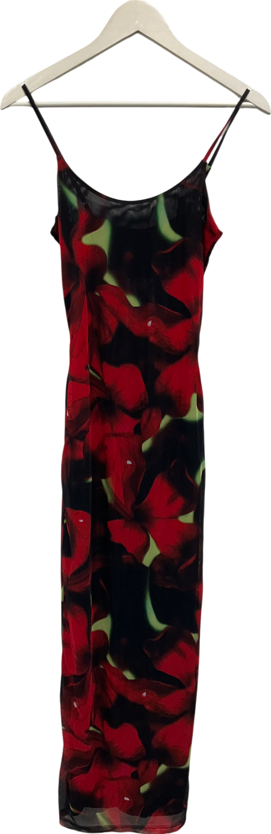 White Fox Black Same Heart Mesh Maxi Dress Red Hibiscus UK S