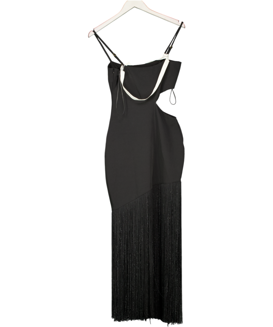 PRETTY LAVISH Black Arcelia Asymmetric Fringed Midaxi Dress UK 6