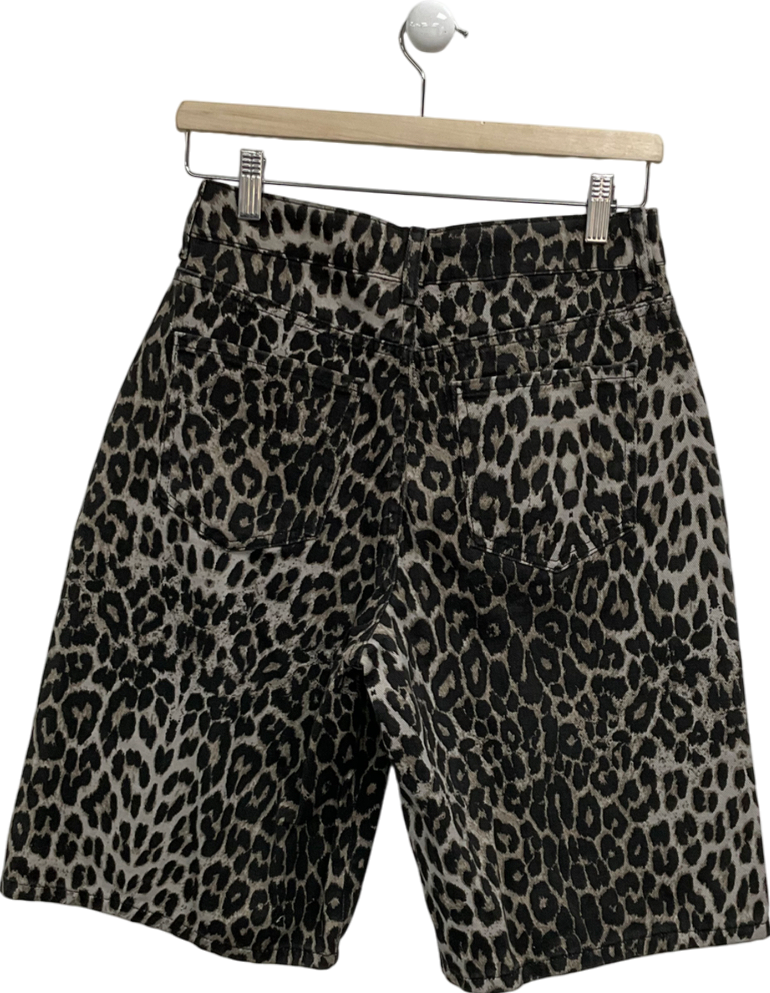 boohoo Brown Denim Leopard Print Long Shorts UK 10