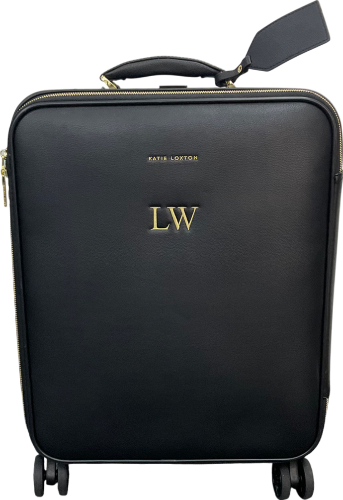 Katie Loxton Black Oxford Cabin Suitcase - Personalised "LW"