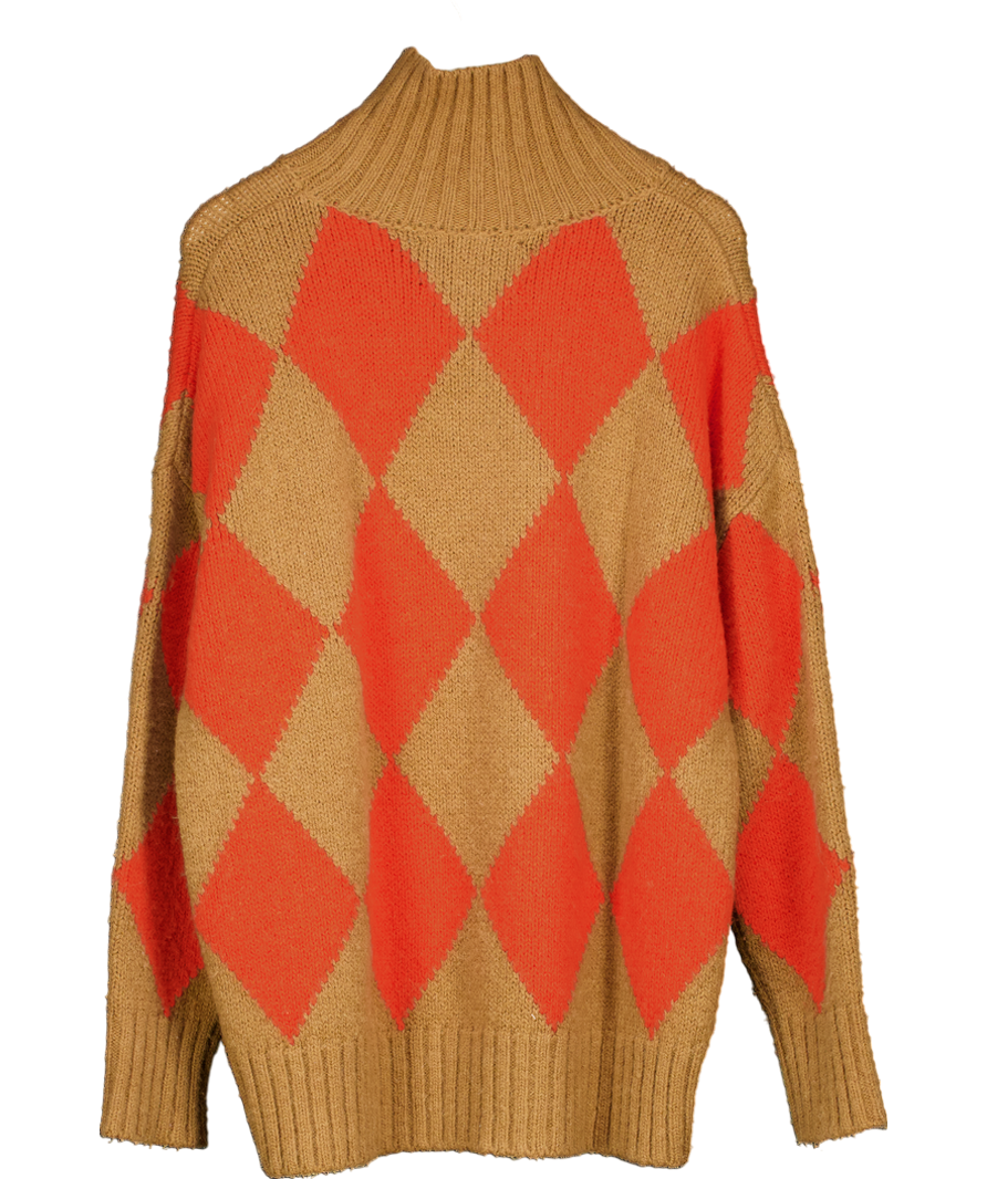 La Double J. Brown Argyle High-neck Jumper UK M