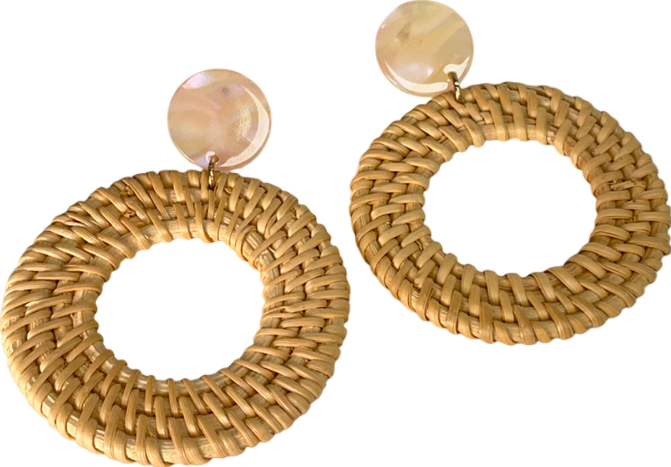 Beige Open Circle Dangle Earrings