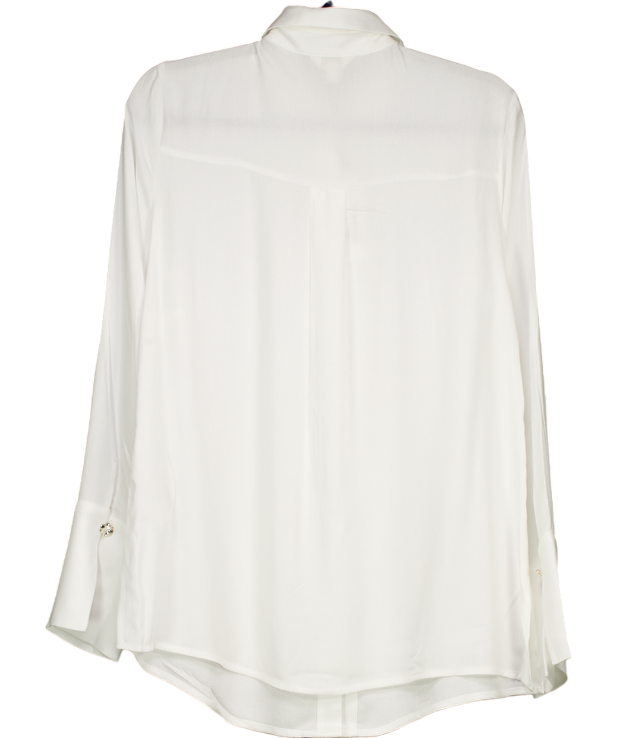 Monsoon White Sandra Plain Floral-button Shirt Ivory UK S