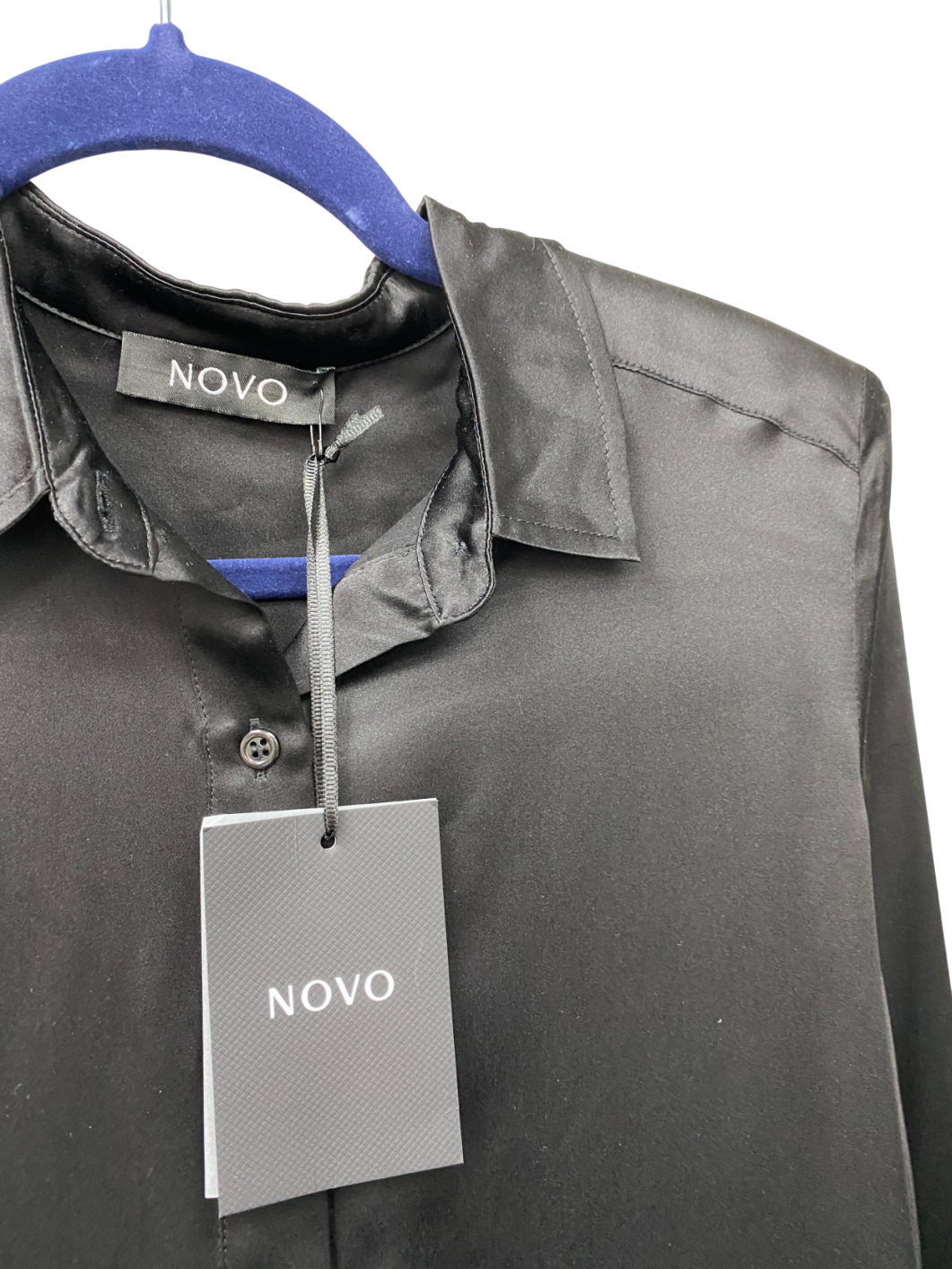 Novo Black Oversized Silk Shirt UK 6