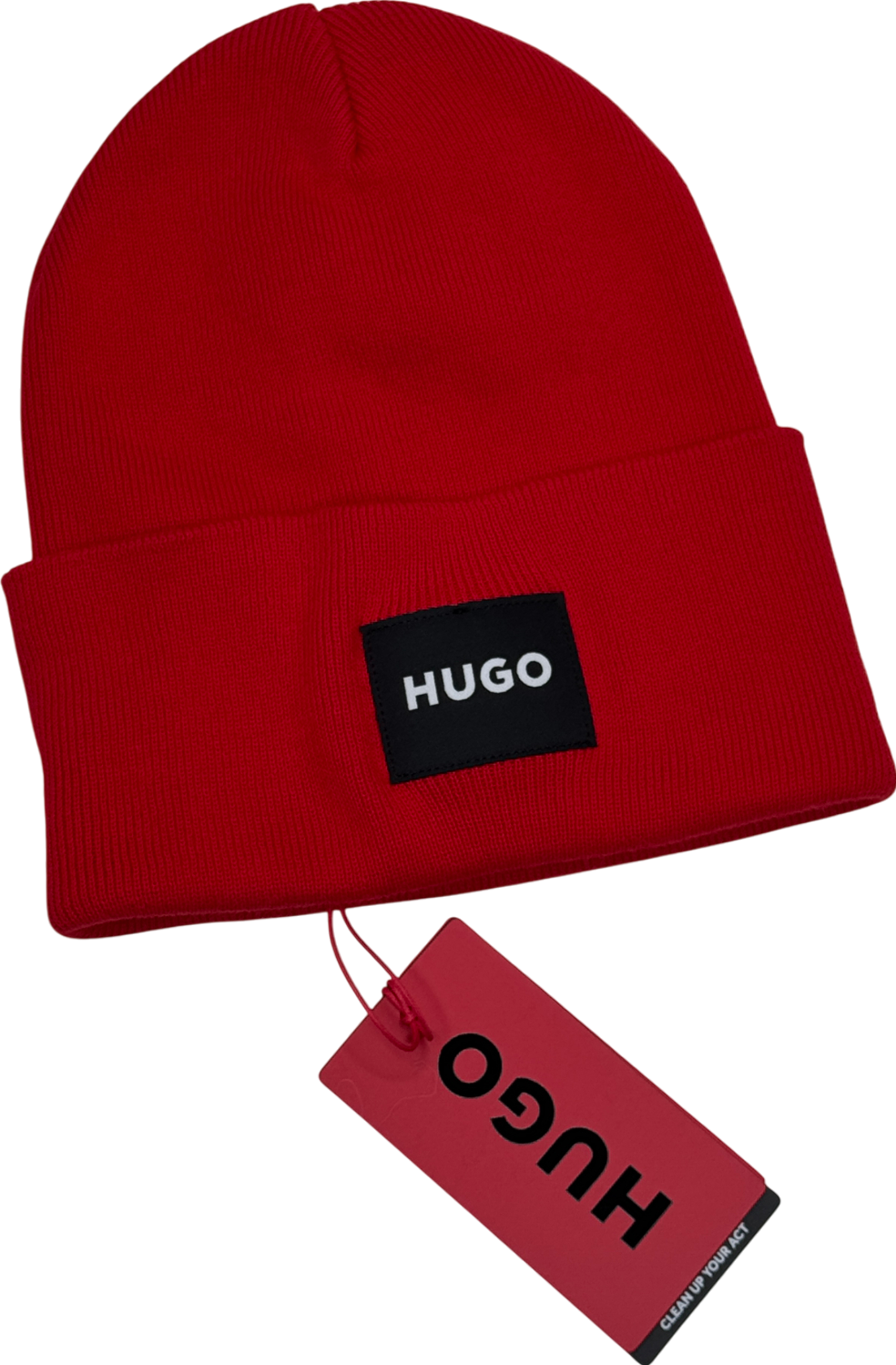 HUGO BOSS Red 100% Cotton Beanie Logo Hat One Size