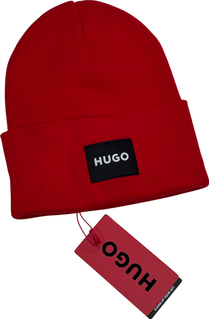 hugo boss Red 100% Cotton Beanie Logo Hat One Size