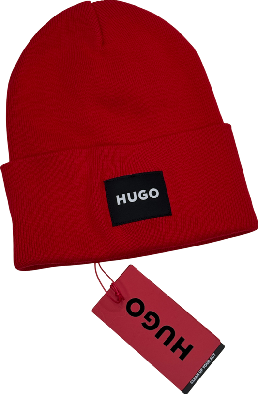 hugo boss Red 100% Cotton Beanie Logo Hat One Size